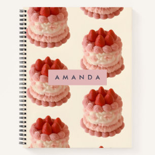 Personalized Whimsical Strawberry Cake Pattern Notebook
