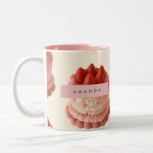 Personalized Whimsical Strawberry Cake Pattern Two-Tone Coffee Mug