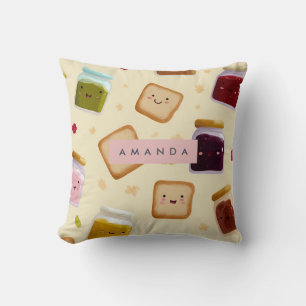 Personalized Whimsical Toast & Jam Pattern Throw Pillow