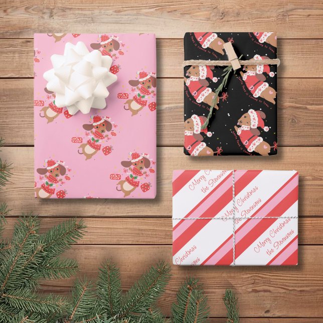 Personalized Whimsical Wiener Dog Holiday Wrapping Paper Sheet (Creator Uploaded)