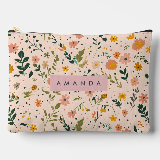 Personalized Whimsical Wildflower Meadow Accessory Pouch (Front)