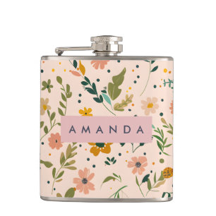 Personalized Whimsical Wildflower Meadow Hip Flask