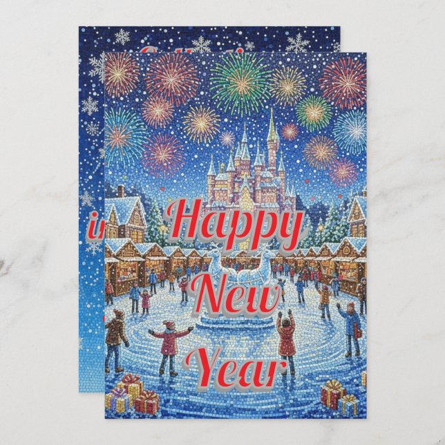 Personalized Whimsical Winter Fireworks greeting Holiday Card (Front/Back)