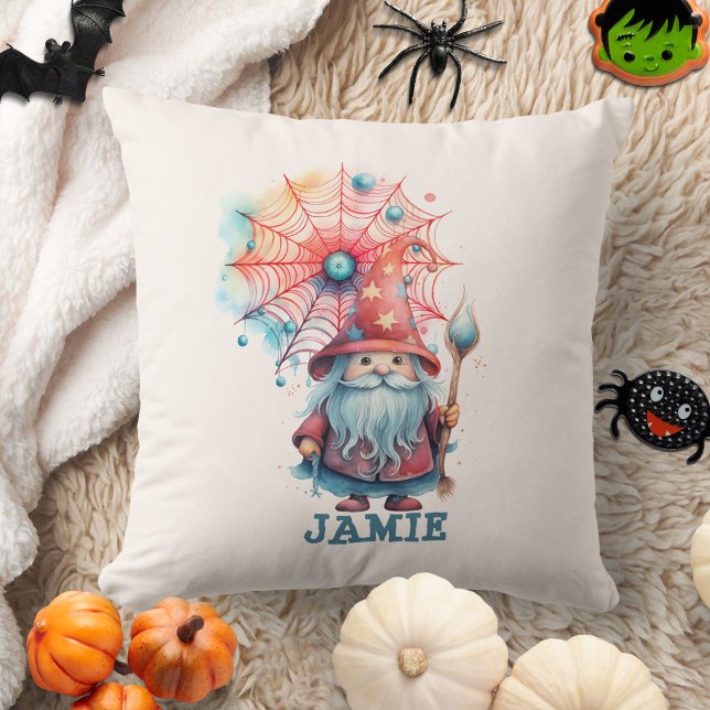 Personalized Whimsical Wizard Halloween Kids Throw Pillow (Creator Uploaded)
