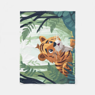 Personalized Whimsical Woodland Baby Tiger  Fleece Blanket