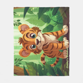 Personalized Whimsical Woodland Baby Tiger  Fleece Blanket