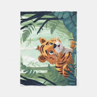 Personalized Whimsical Woodland Baby Tiger  Fleece Blanket