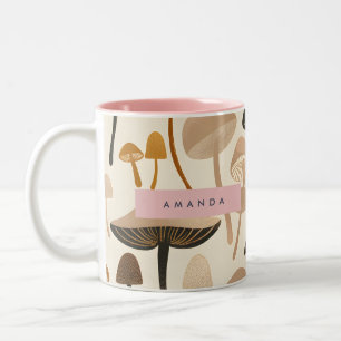 Personalized Whimsical Woodland Mushroom Two-Tone Coffee Mug