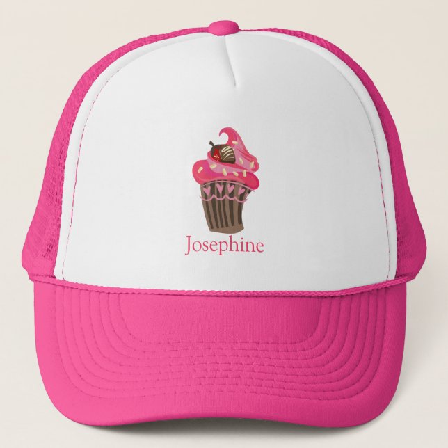 Personalized Whimsy Pink Cupcake cap (Front)