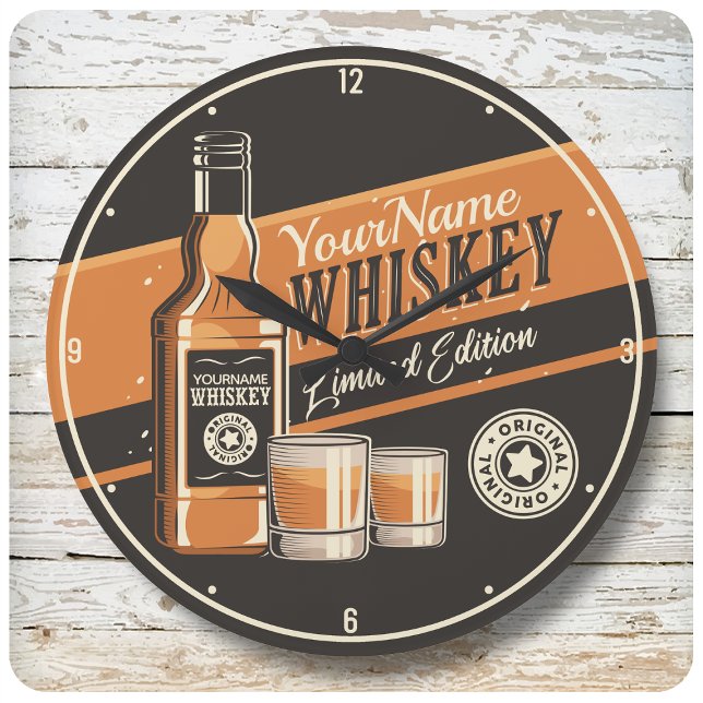 Personalized Whiskey Liquor Bottle Western Bar Large Clock (Creator Uploaded)