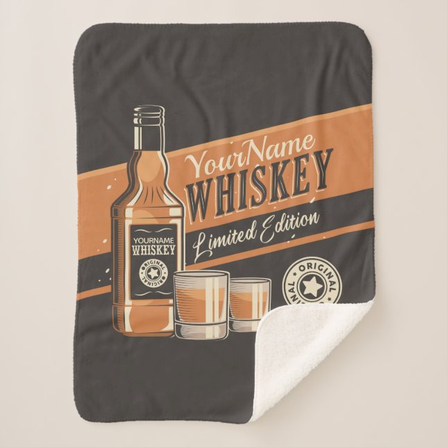 Personalized Whiskey Liquor Bottle Western Bar  Sherpa Blanket (Front)