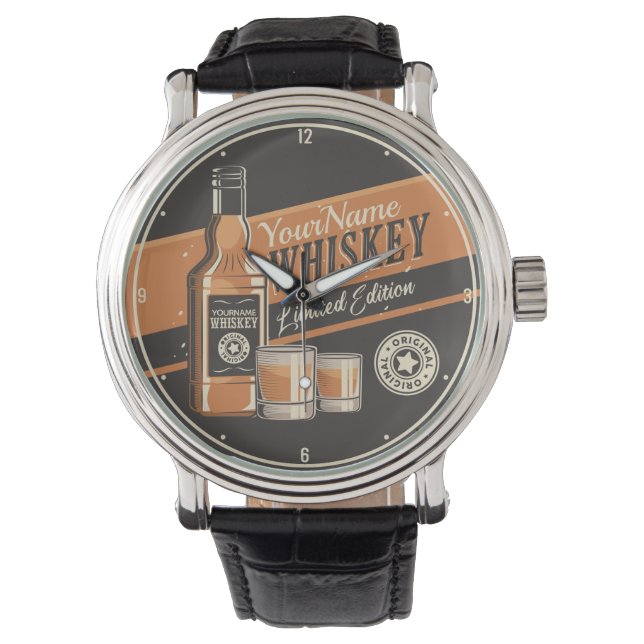 Personalized Whiskey Liquor Bottle Western Bar Watch (Front)