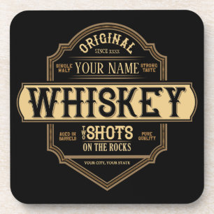 Personalized Whiskey on the Rocks Liquor Label Bar Coaster