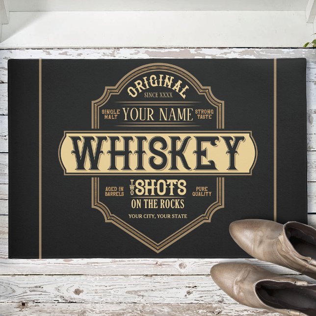 Personalized Whiskey on the Rocks Liquor Label Bar Doormat (Creator Uploaded)