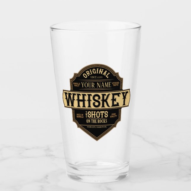 Personalized Whiskey on the Rocks Liquor Label Bar Glass (Front)