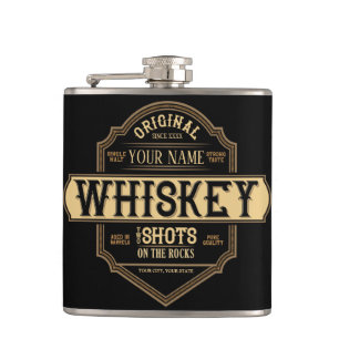 Personalized Whiskey on the Rocks Liquor Label Bar Hip Flask