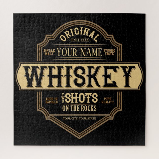 Personalized Whiskey on the Rocks Liquor Label Bar Jigsaw Puzzle (Vertical)