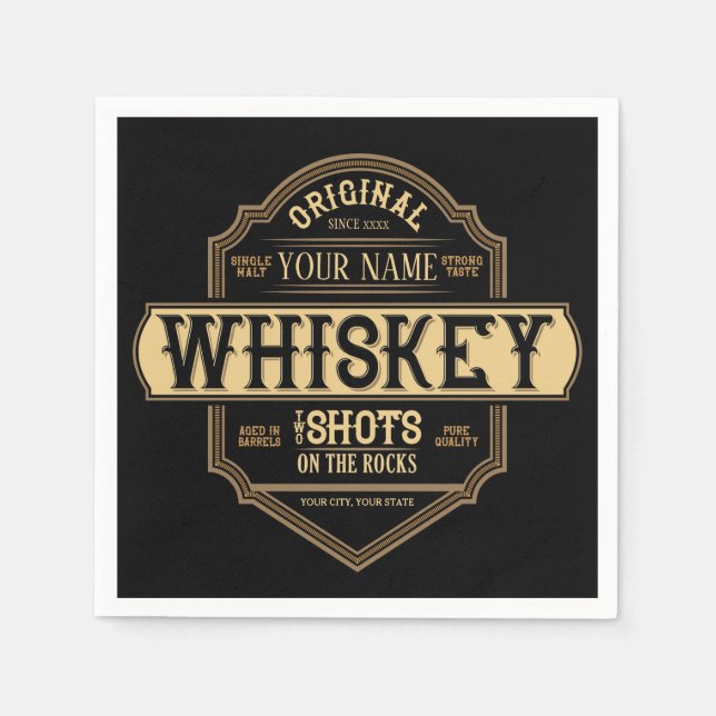 Personalized Whiskey on the Rocks Liquor Label Bar Napkin (Front)