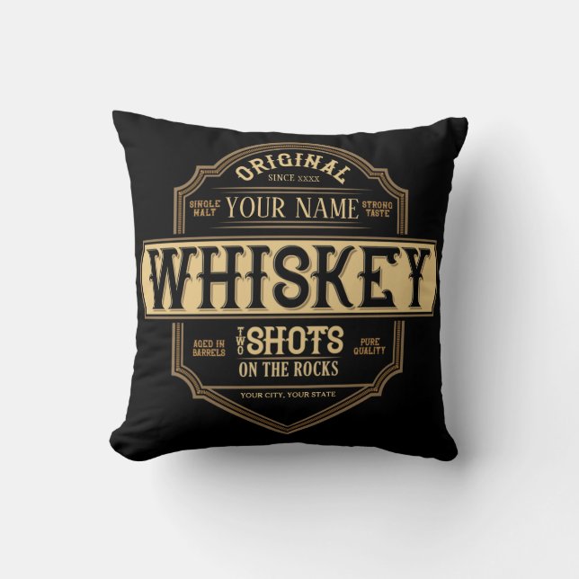 Personalized Whiskey on the Rocks Liquor Label Bar Throw Pillow (Front)
