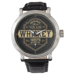 Personalized Whiskey on the Rocks Liquor Label Bar Watch