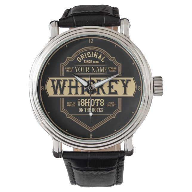 Personalized Whiskey on the Rocks Liquor Label Bar Watch (Front)