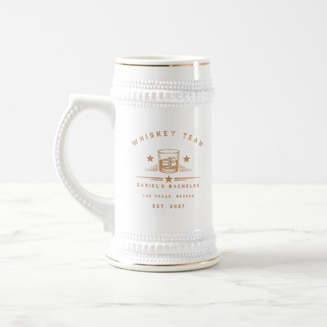 Personalized Whiskey Themed Weekend Bachelor Party Beer Stein (Left)