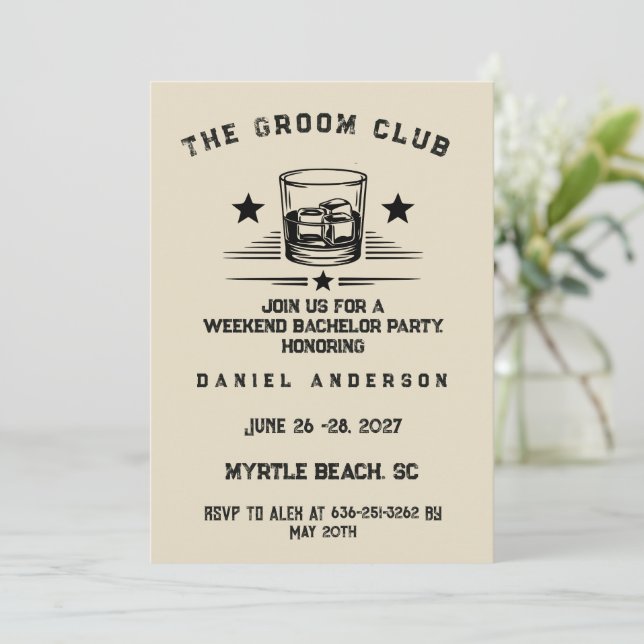 Personalized Whiskey Themed Weekend Bachelor Party Invitation (Standing Front)