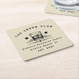Personalized Whiskey Themed Weekend Bachelor Party Square Paper Coaster