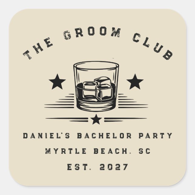 Personalized Whiskey Themed Weekend Bachelor Party Square Sticker (Front)