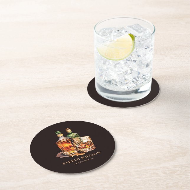 Personalized Whisky Men's Birthday  Round Paper Coaster (Insitu)