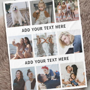 Personalized White 9 Photo Collage Fleece Blanket