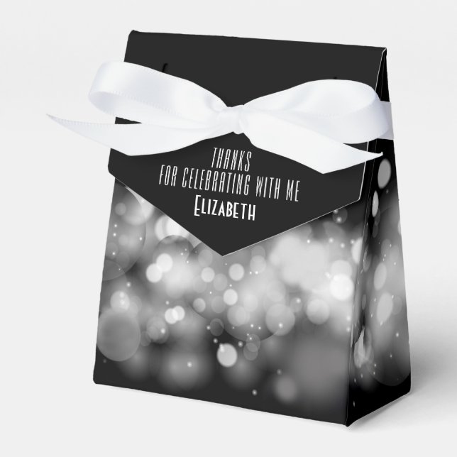 Personalized White and Black Bokeh Favor Box (Front Side)