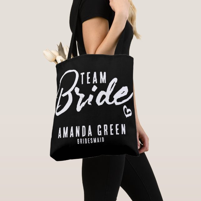 Personalized White And Black Bridesmaids Group Tot Tote Bag (Close Up)