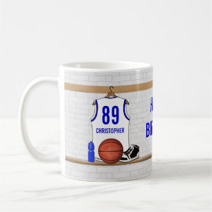 Personalized White and Blue Basketball Jersey Coffee Mug