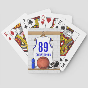 Personalized White and Blue Basketball Jersey Playing Cards