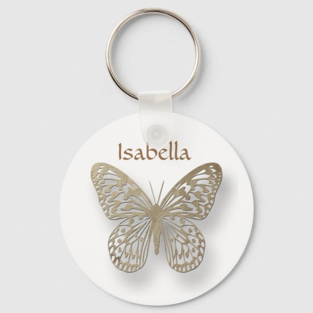 Personalized White And Gold Butterfly Key Chain (Front)