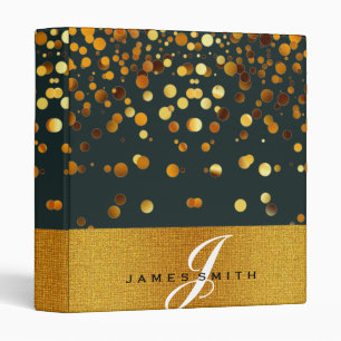 Personalized White and Gold Faux Confetti Glitter Binder