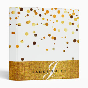 Personalized White and Gold Faux Confetti Glitter Binder