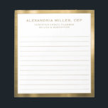 Personalized White and Gold Professional Notepad<br><div class="desc">Elevate your professional image with this personalized White and Gold Professional Notepad. This sleek design features classic block typography with your name, title, and company name on a white background trimmed in elegant gold. It’s perfect for jotting down notes during meetings, brainstorming sessions, or for everyday use in the office....</div>