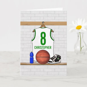Personalized White and Green Basketball Jersey Card