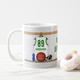 Personalized White and Green Basketball Jersey Coffee Mug