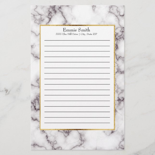 Personalized White and Grey Marble Stationery (Front)