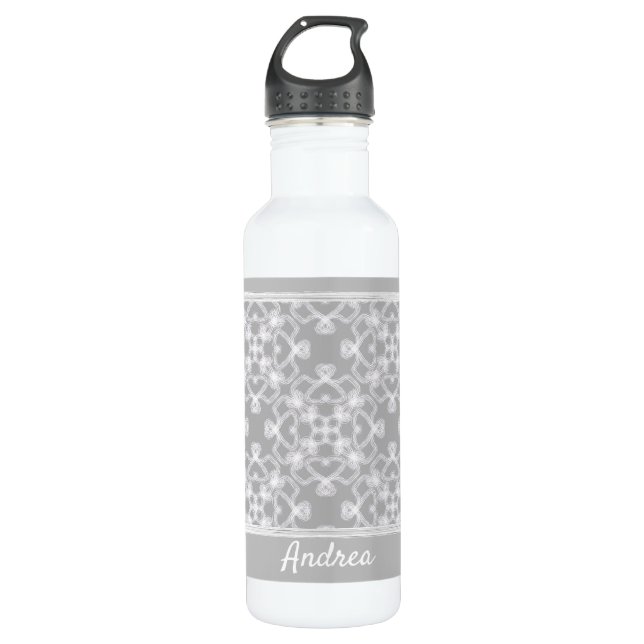 Personalized white and grey pattern 710 ml water bottle (Front)