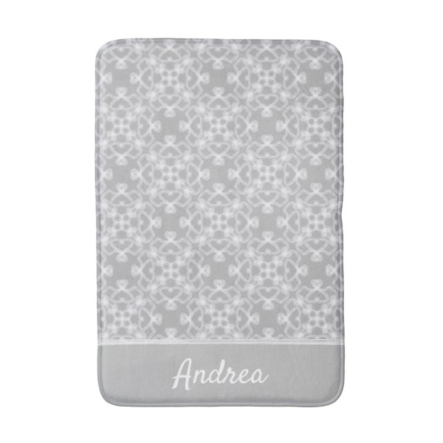 Personalized white and grey pattern bath mat (Front Vertical)