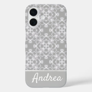 Personalized white and grey pattern iPhone 16 case