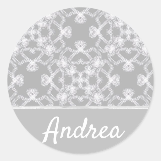 Personalized white and grey pattern classic round sticker (Front)