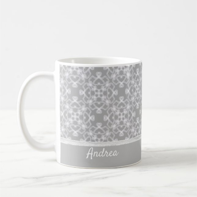 Personalized white and grey pattern coffee mug (Left)
