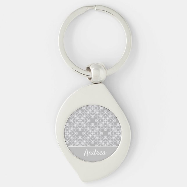 Personalized white and grey pattern keychain (Front)