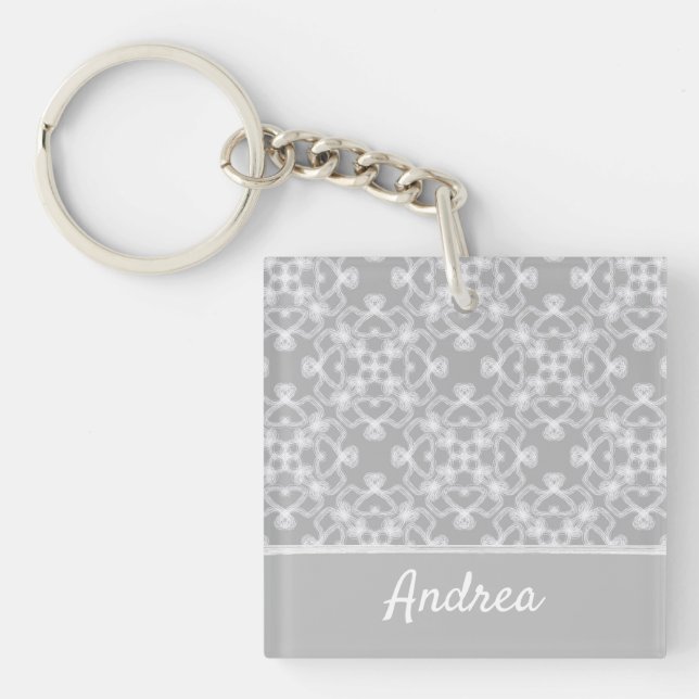 Personalized white and grey pattern keychain (Front)