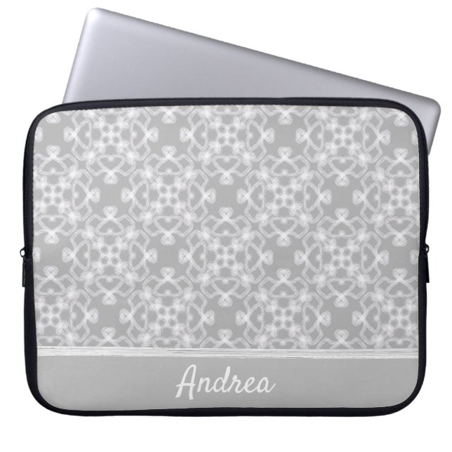 Personalized white and grey pattern laptop sleeve (Front)